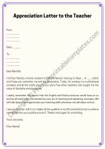 Appreciation Letter to the Teacher Template