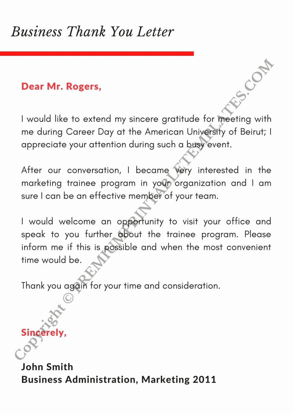 Business thankyou letter template