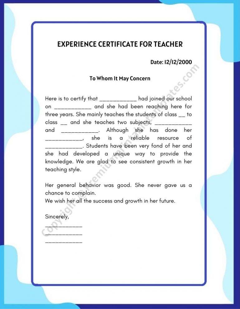 Experience Certificate For Teacher PDF And Editable Word Pack Of 5 