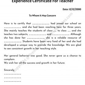 teaching experience certificate in ms word format