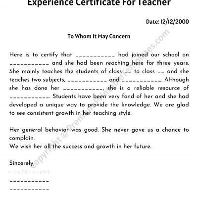 Experience Certificate For Teacher- PDF and Editable Word [Pack of 5 ...