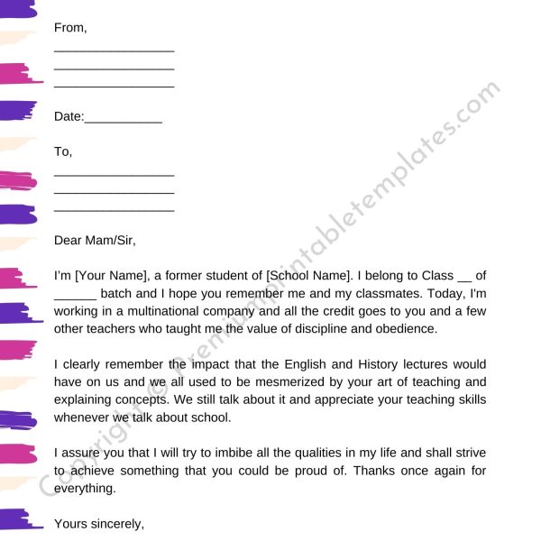 Printable Appreciation Letter to the Teacher