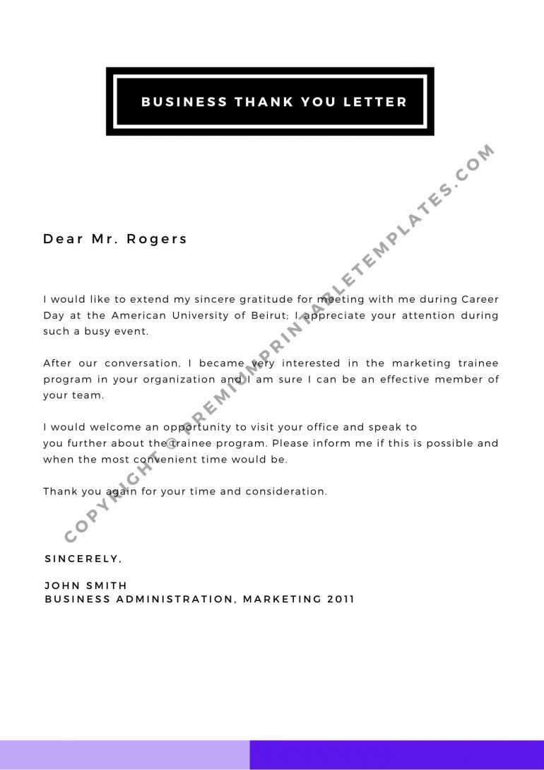 Printable Business Thank You Letter