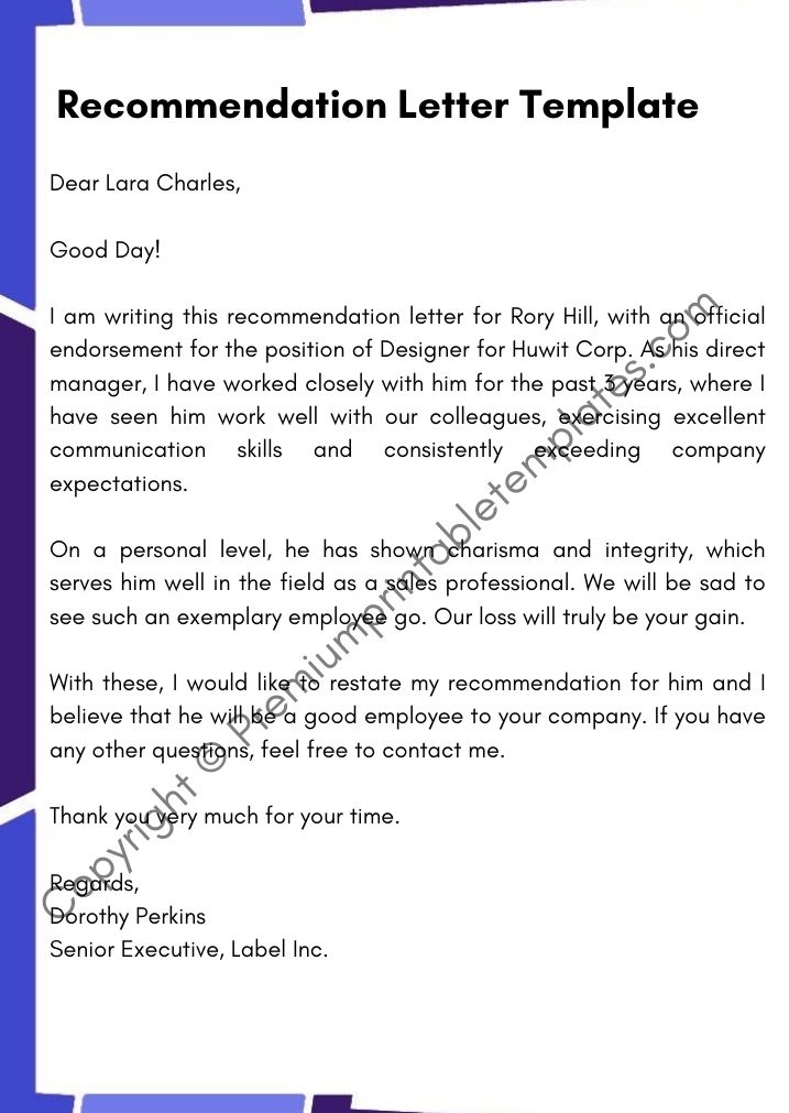 recommendation letter sample pdf