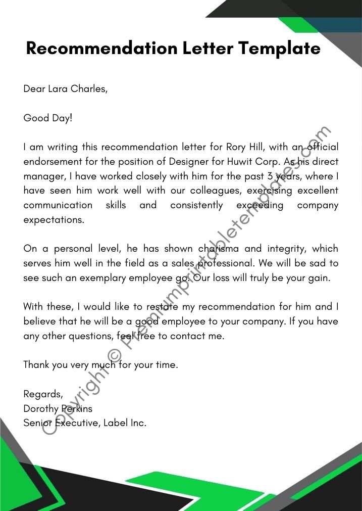 Sample Recommendation Letter Template PDF Word Pack Of 5 