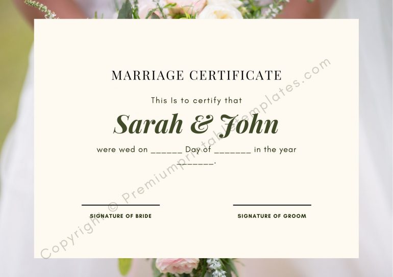 Certificate of Marriage Template