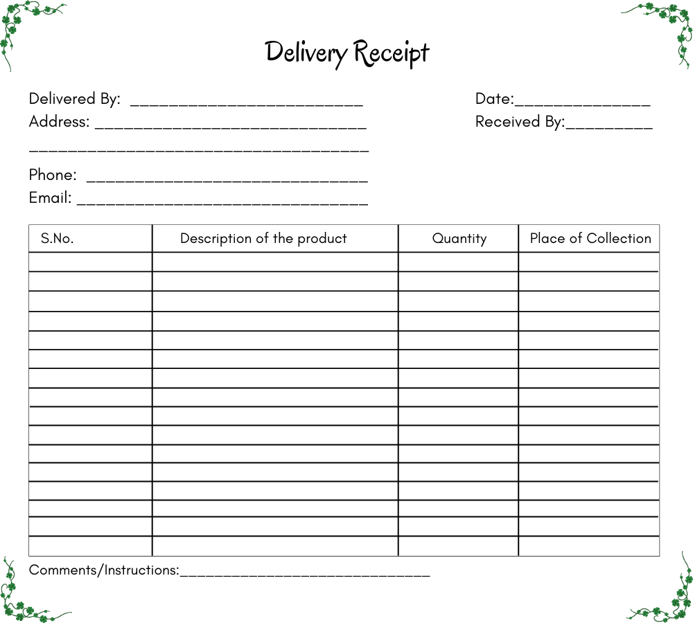 delivery receipt template premium printable templates