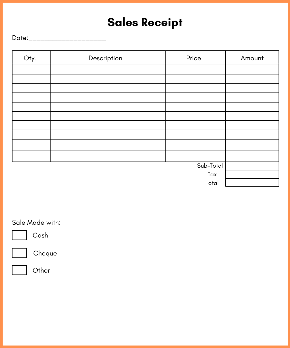 sales receipt template premium printable templates