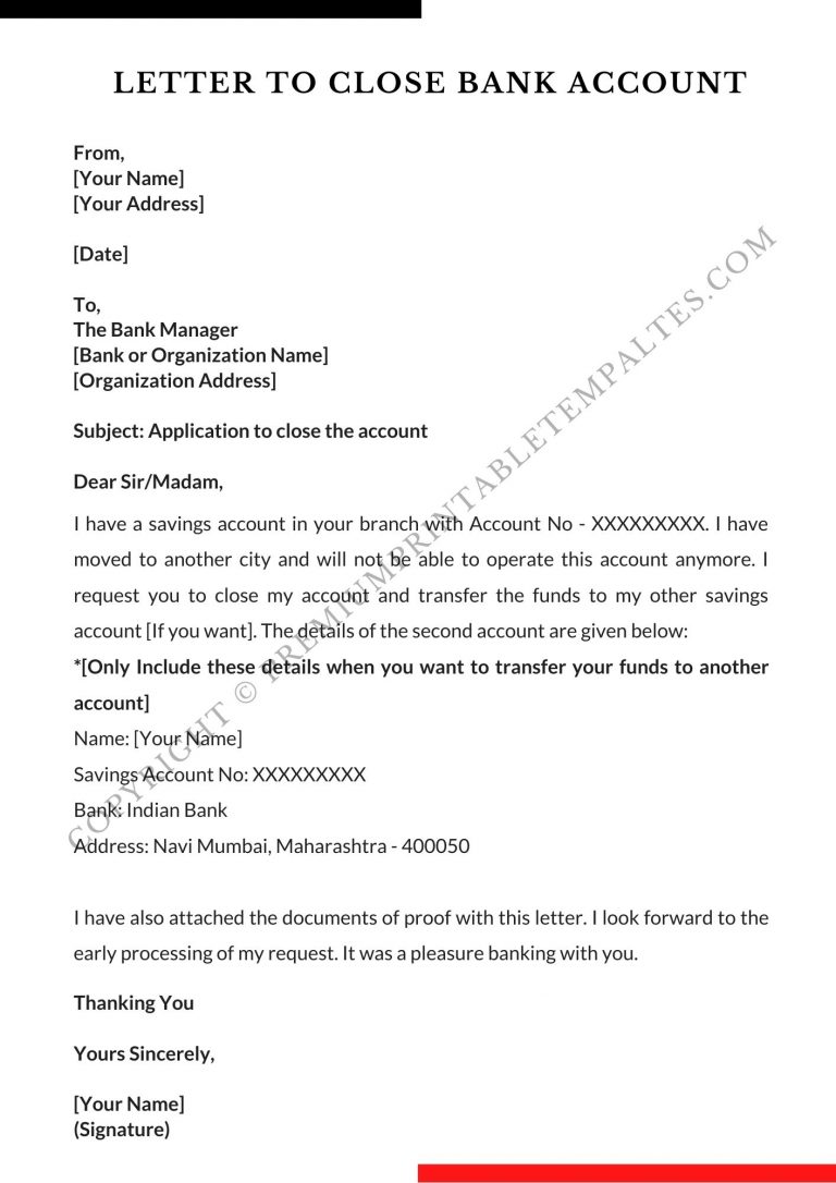 application letter for closing of loan account