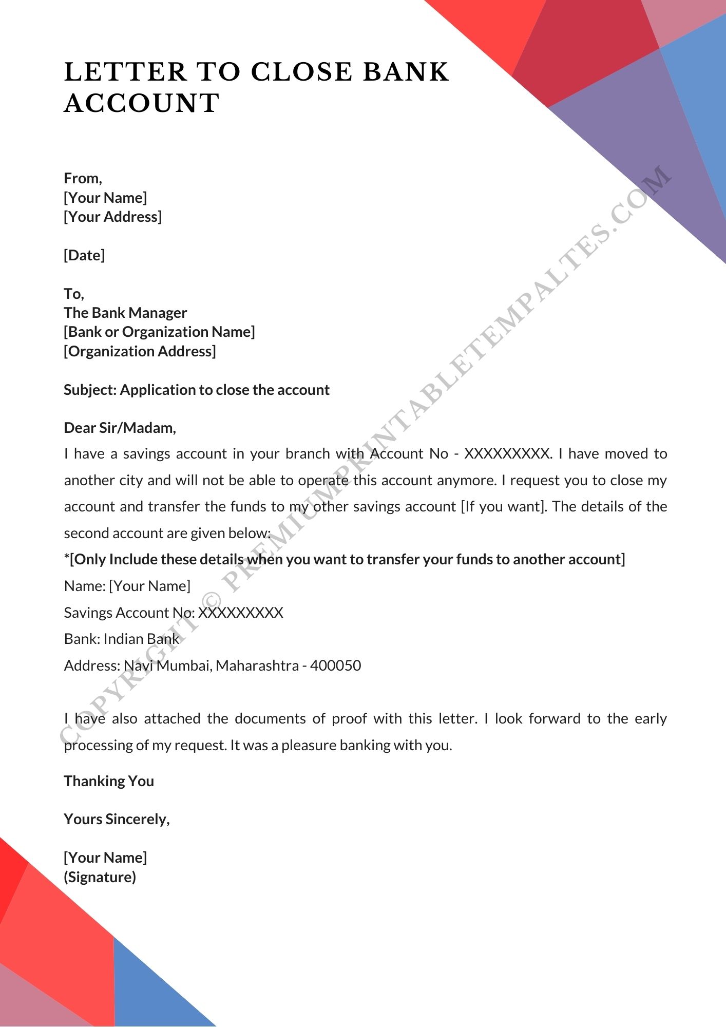 How To Write Bank Closing Letter