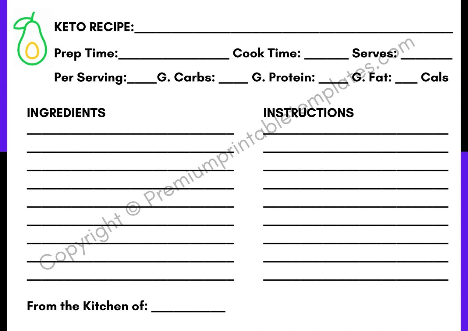 Keto Recipe Cards Printable Template [Pack of 3]