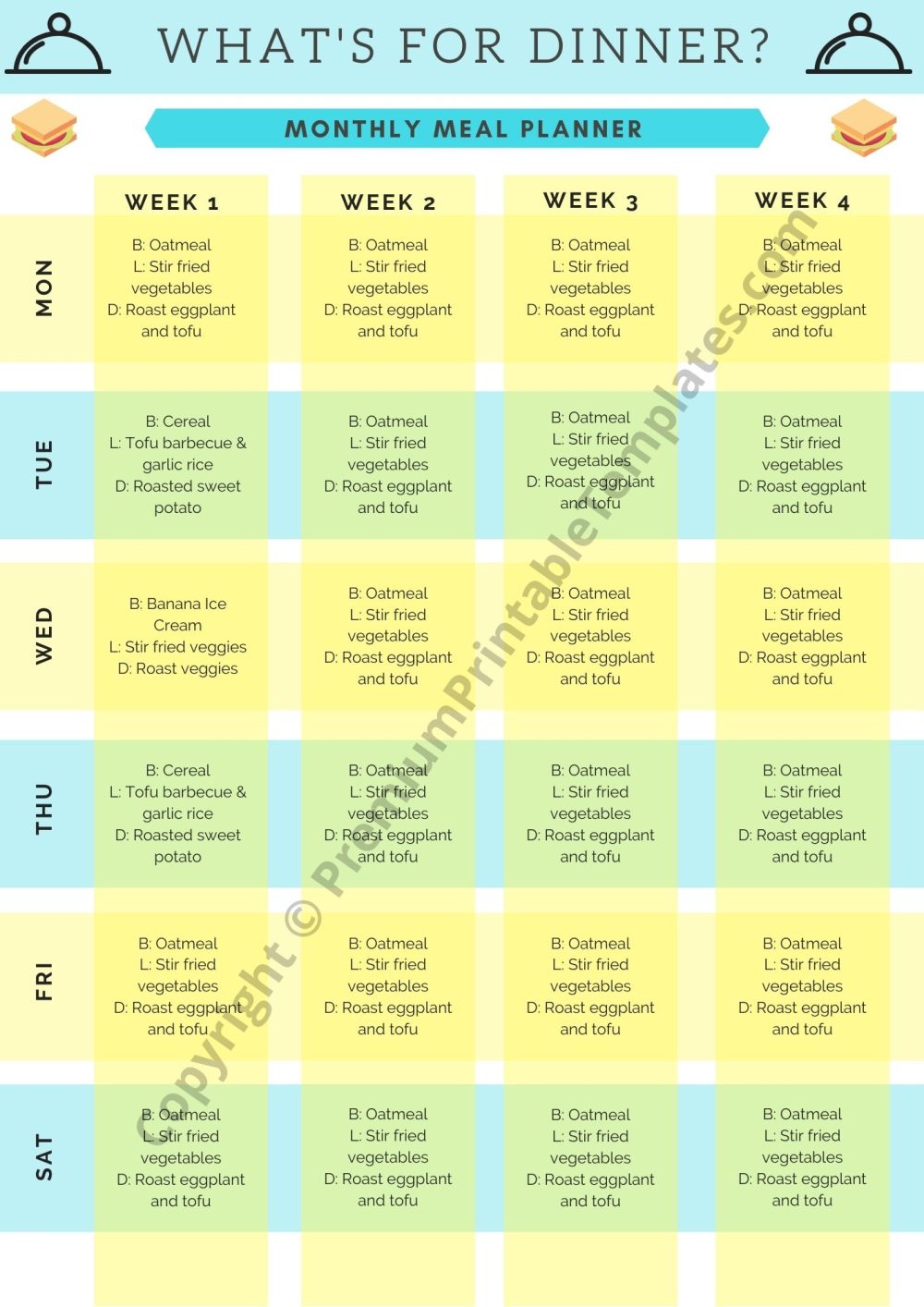 Monthly Meal Plan Calendar