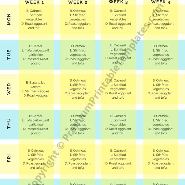 Monthly Meal Plan Calendar