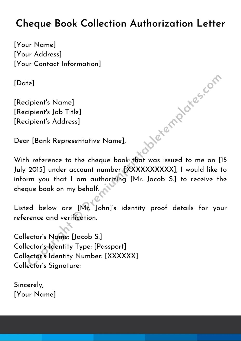 Printable Cheque Book Collection Authorization Letter