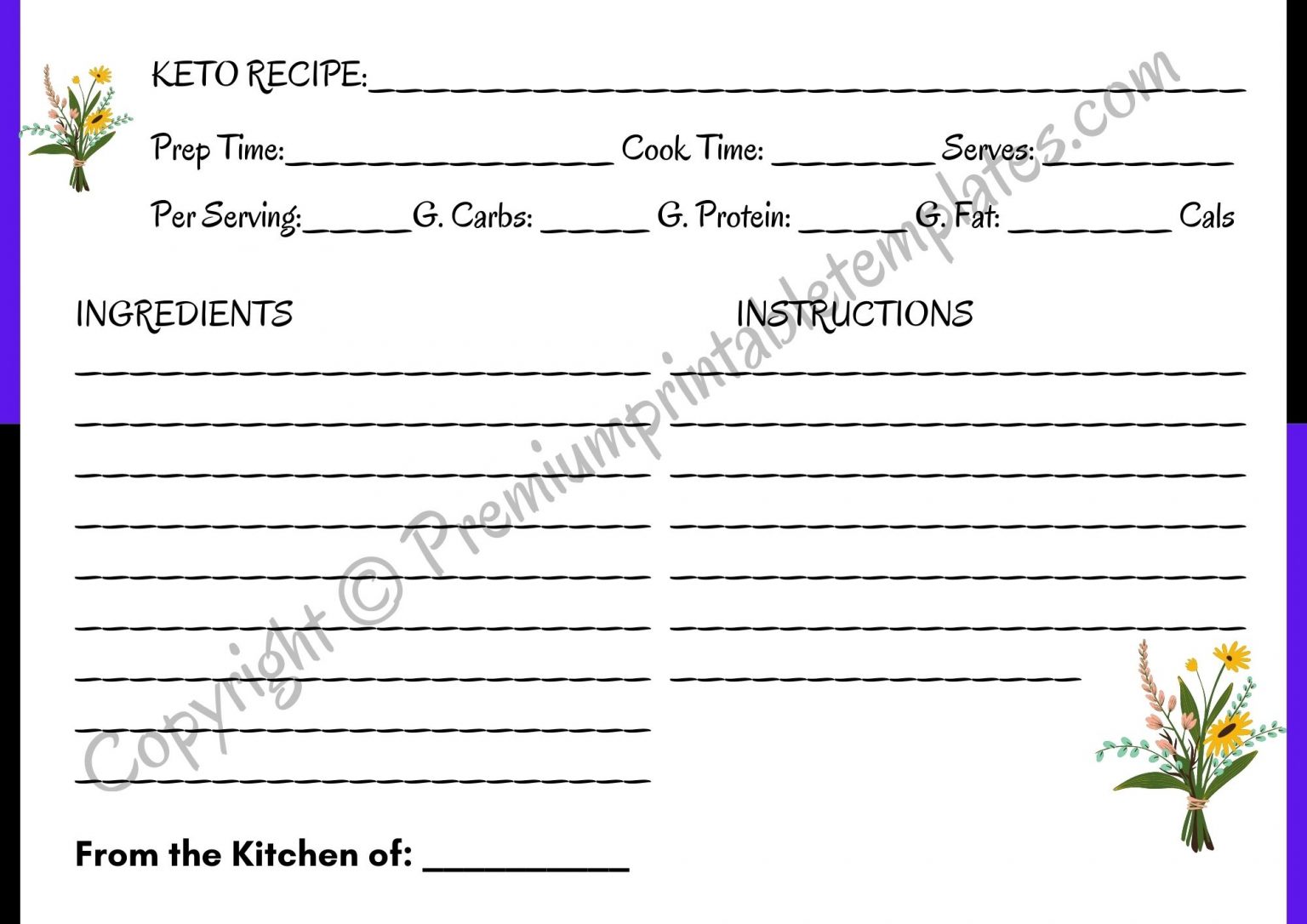Keto Recipe Cards Printable Template [Pack of 3]