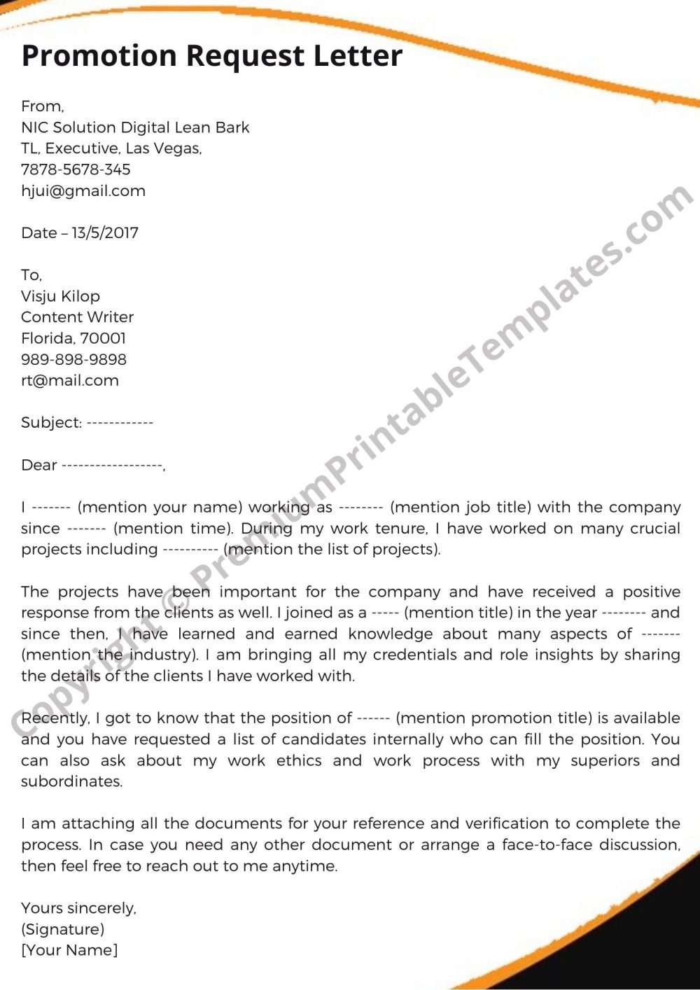 Printable Promotion Request Letter