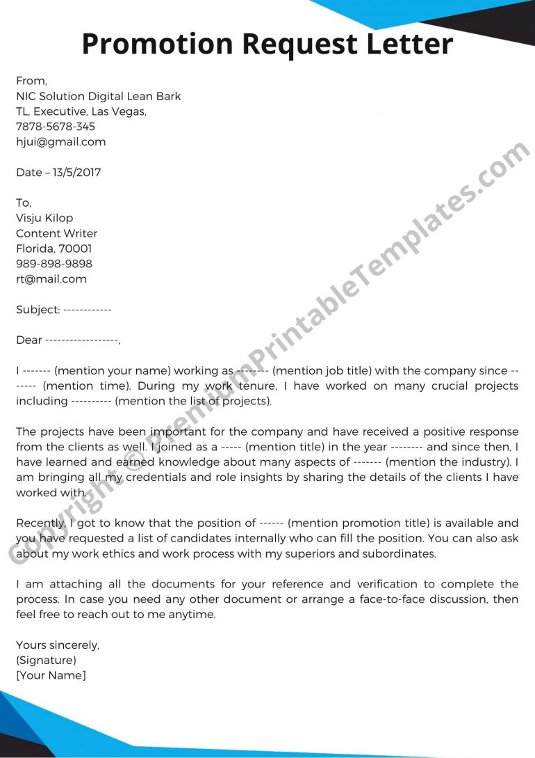 Promotion Request Letter Printable Template in PDF & Word [Pack of 5]