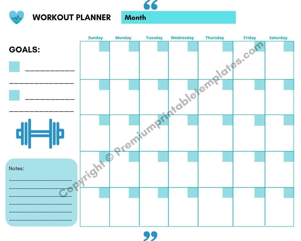 Workout Planner Blue with Goals