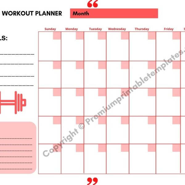 Workout Planner Red with Goals