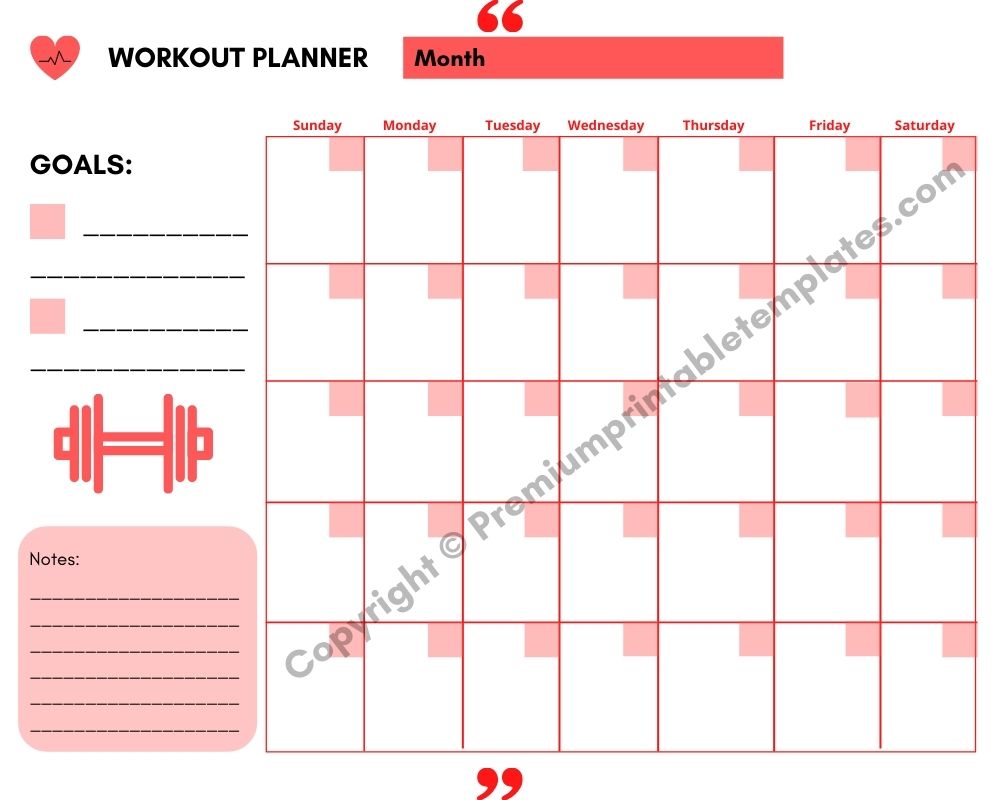 Workout Planner Red with Goals