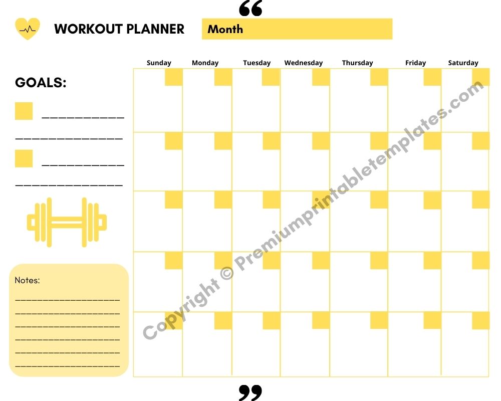 Workout Planner Yellow with Goals