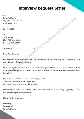 Interview Request Letter Template in PDF & Word [Pack of 3]