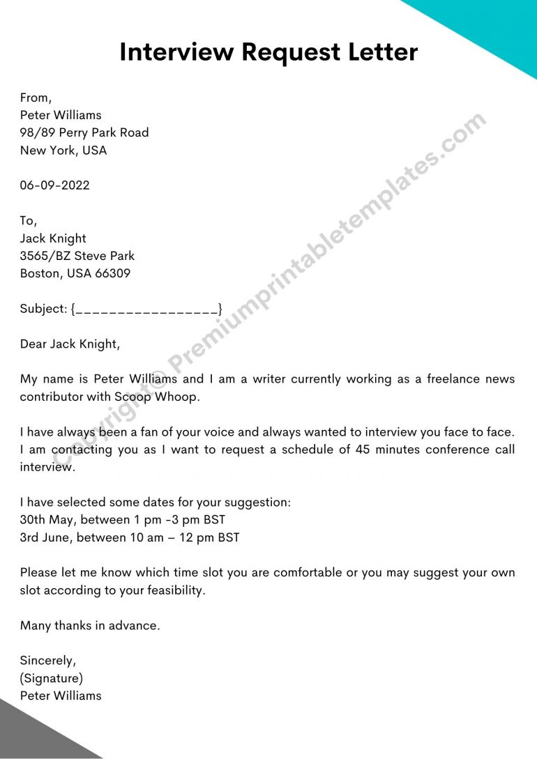 Interview Request Letter Template in PDF & Word [Pack of 3]