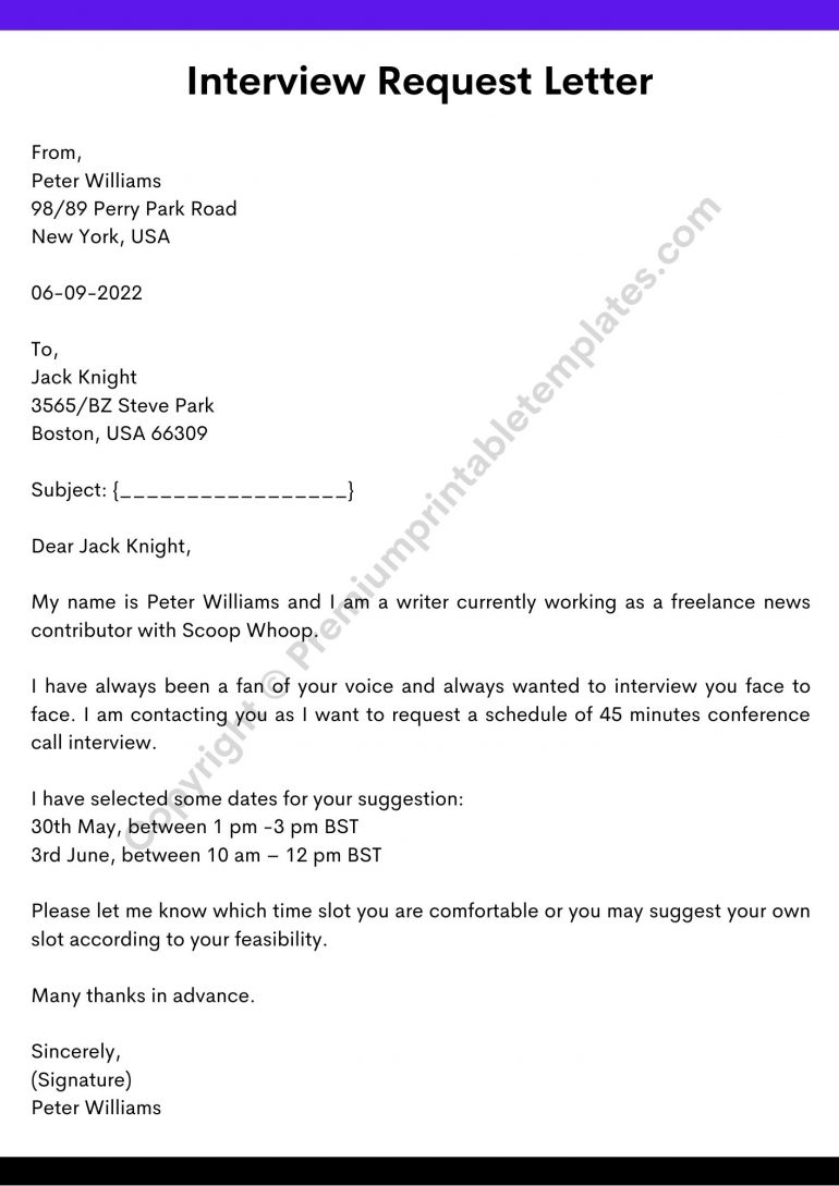 media interview request letter sample