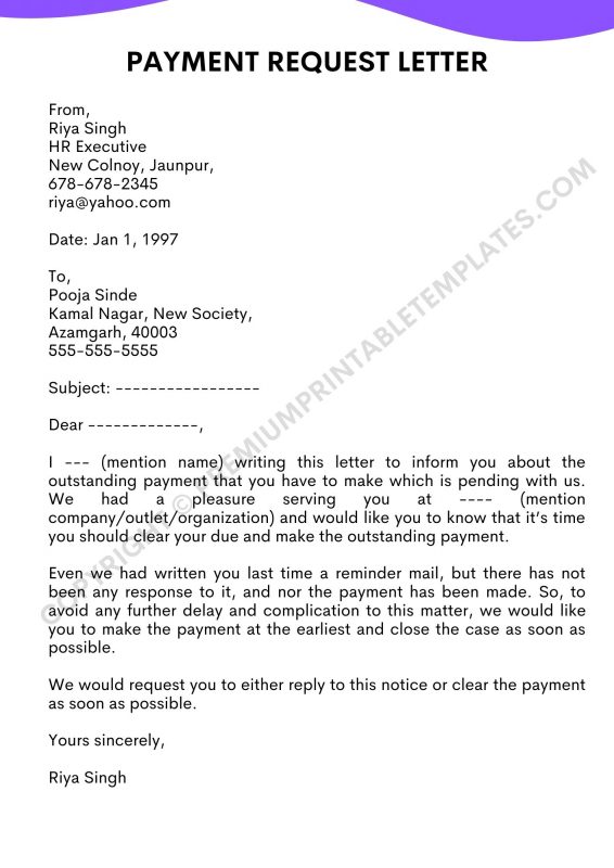 Payment Request Letter Printable Template in Word and PDF [Pack of 5]