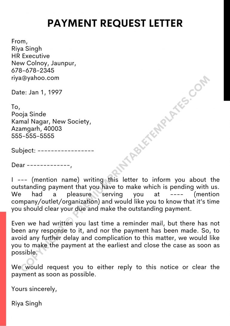 polite request for payment letter