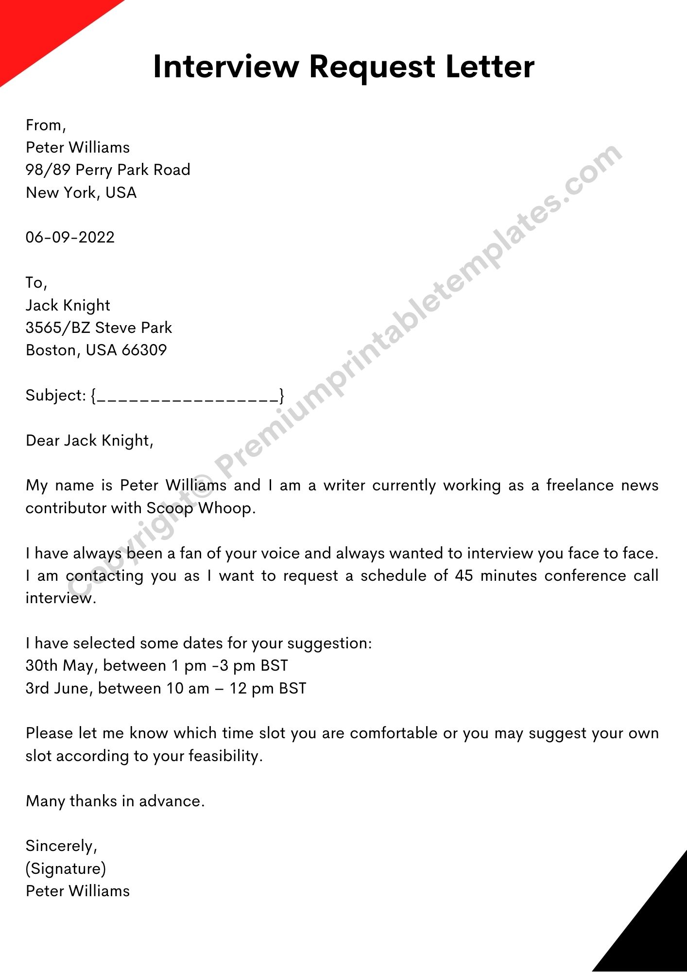 Interview Request Letter Template In PDF Word Pack Of 3 