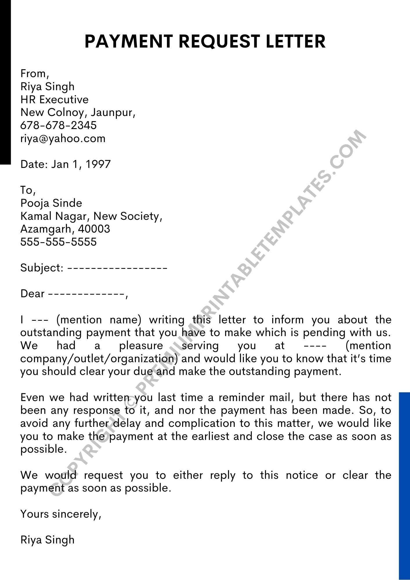 Payment Request Letter Printable Template in Word and PDF ...