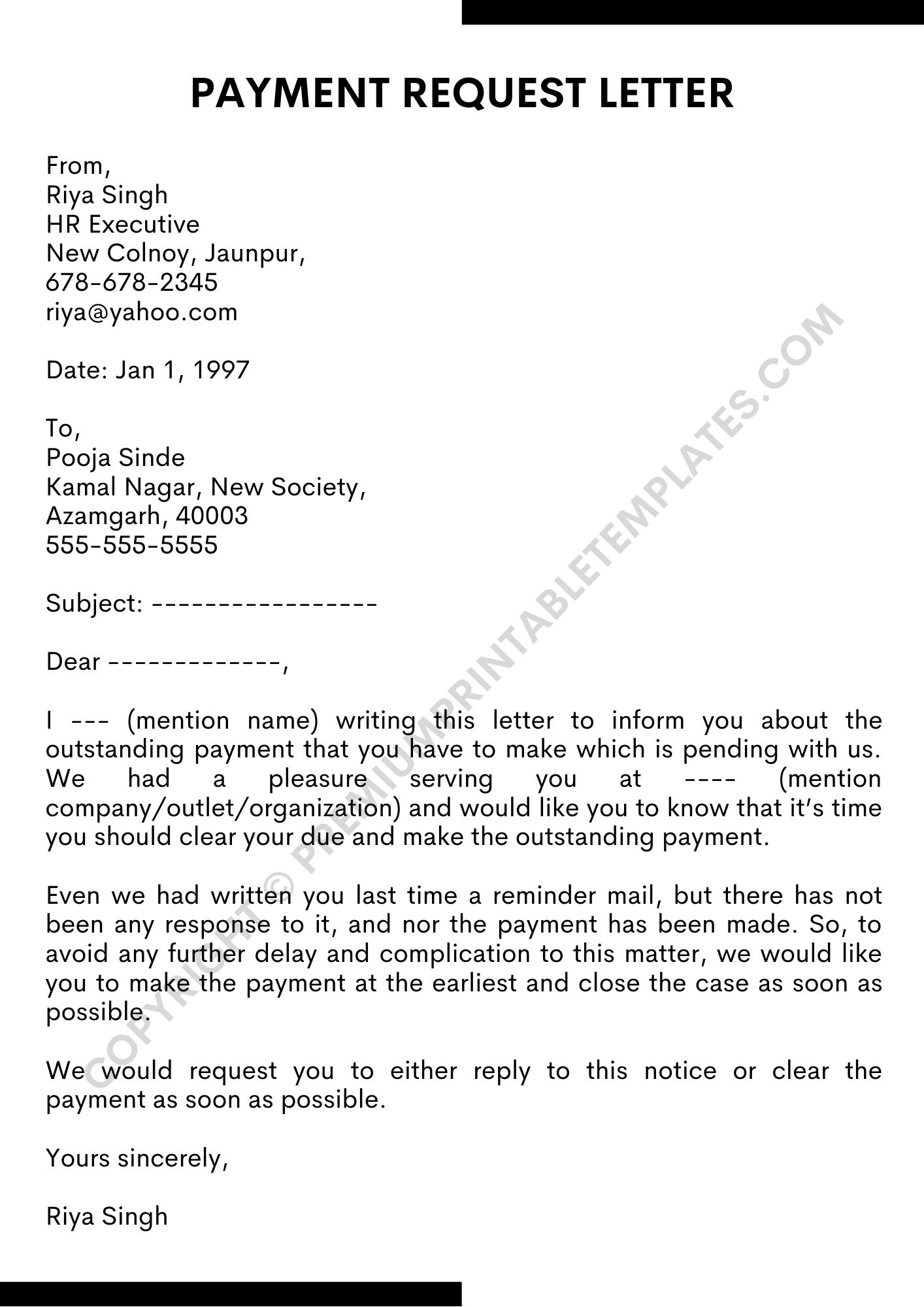 Payment Request Letter Printable Template In Word And PDF Pack Of 5 