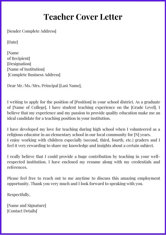 teachers cover letter samples