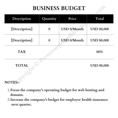 Business Budget Template