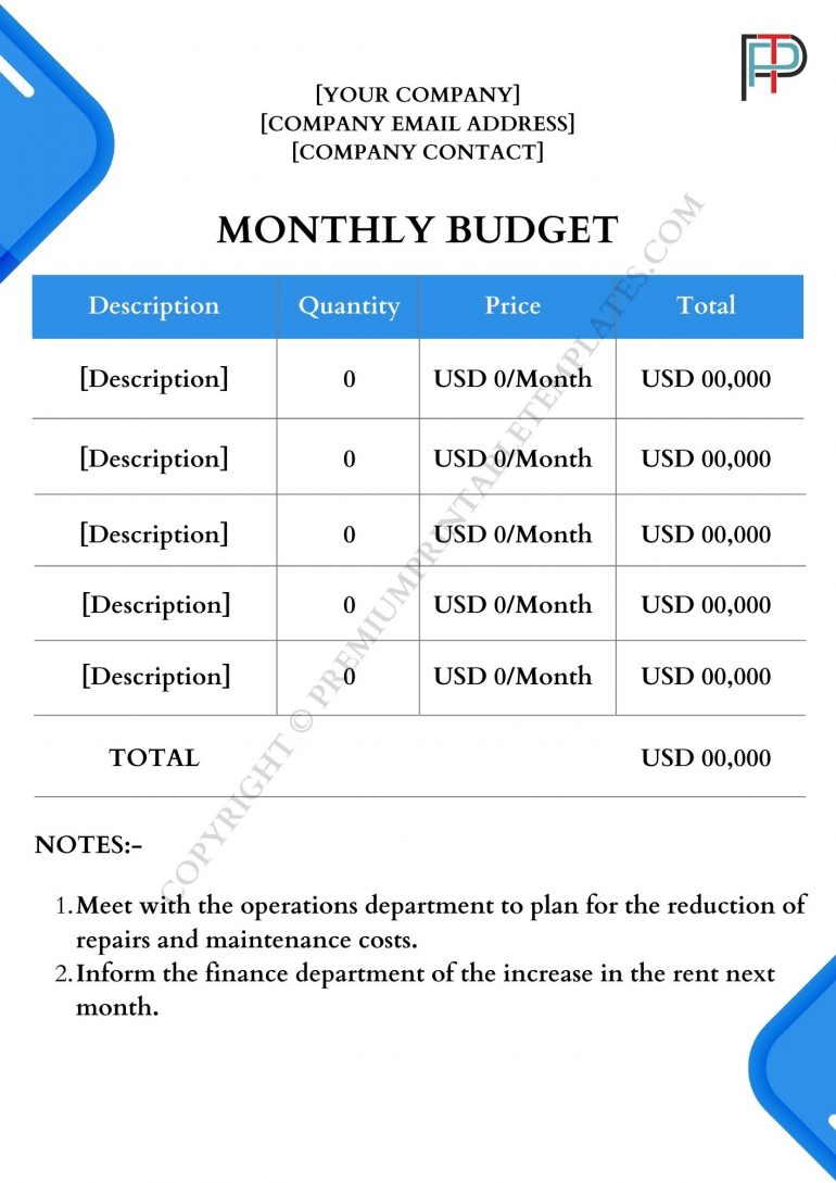 Monthly Budget Template