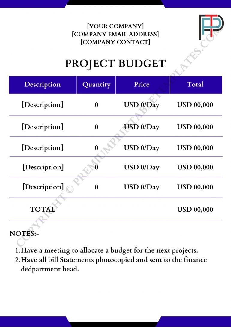 Printable Project Budget Template