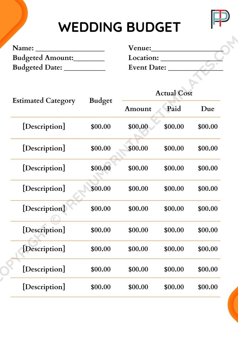 wedding budget template pdf
