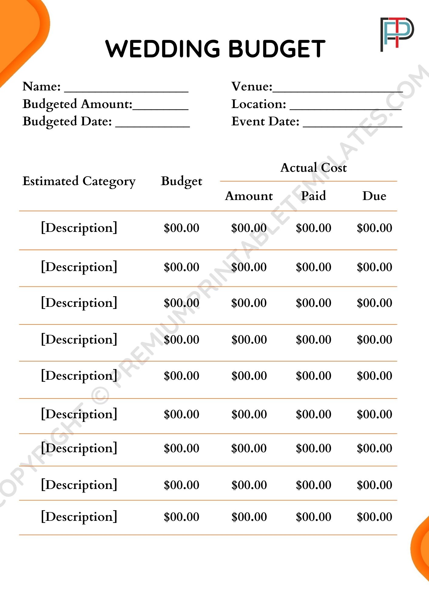 Printable Wedding Budget Worksheet Template