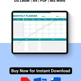 Wall Monthly Planner Printable Template- Editable & PDF