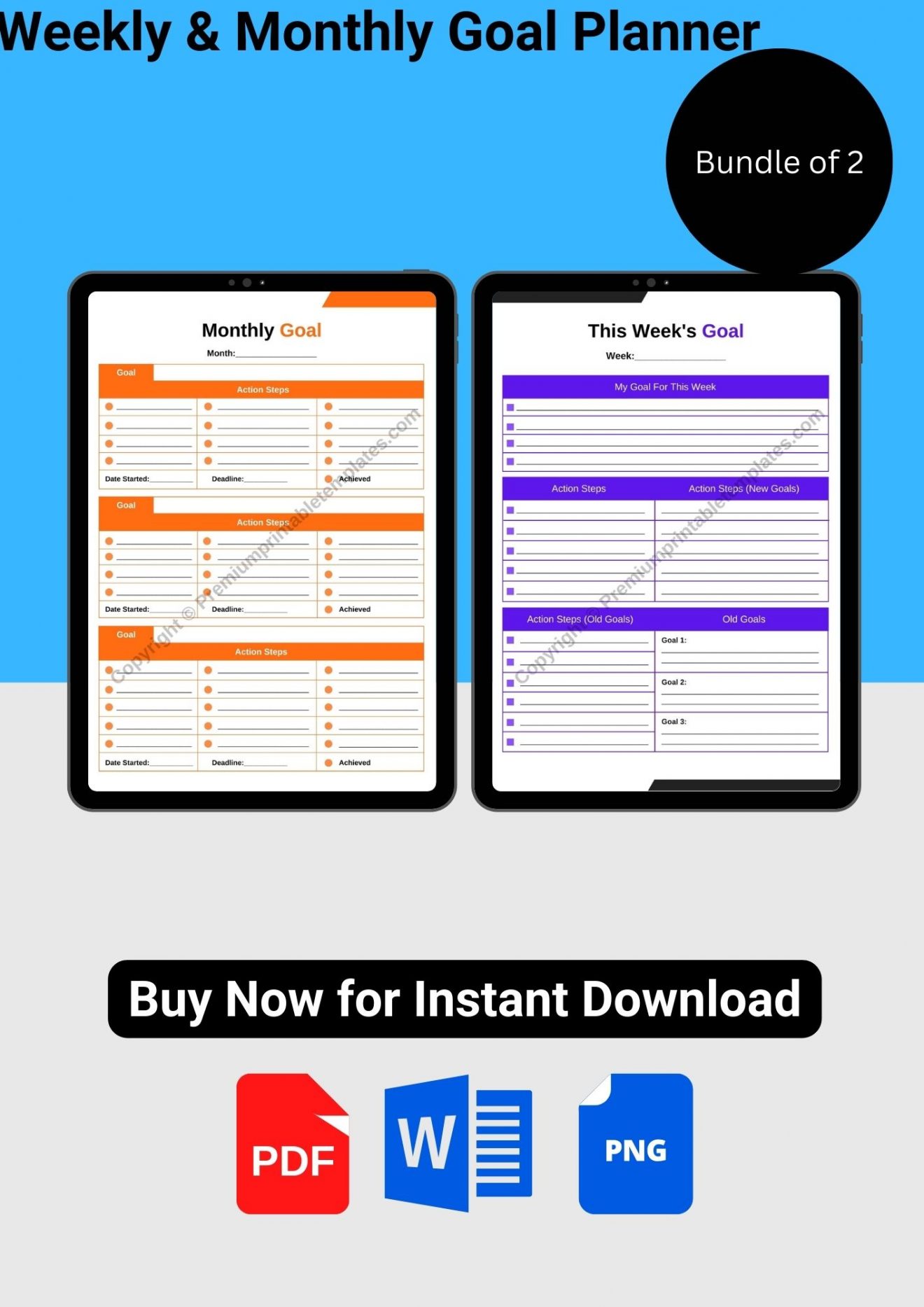 Goal Planner For Weekly & Monthly in Word & PDF