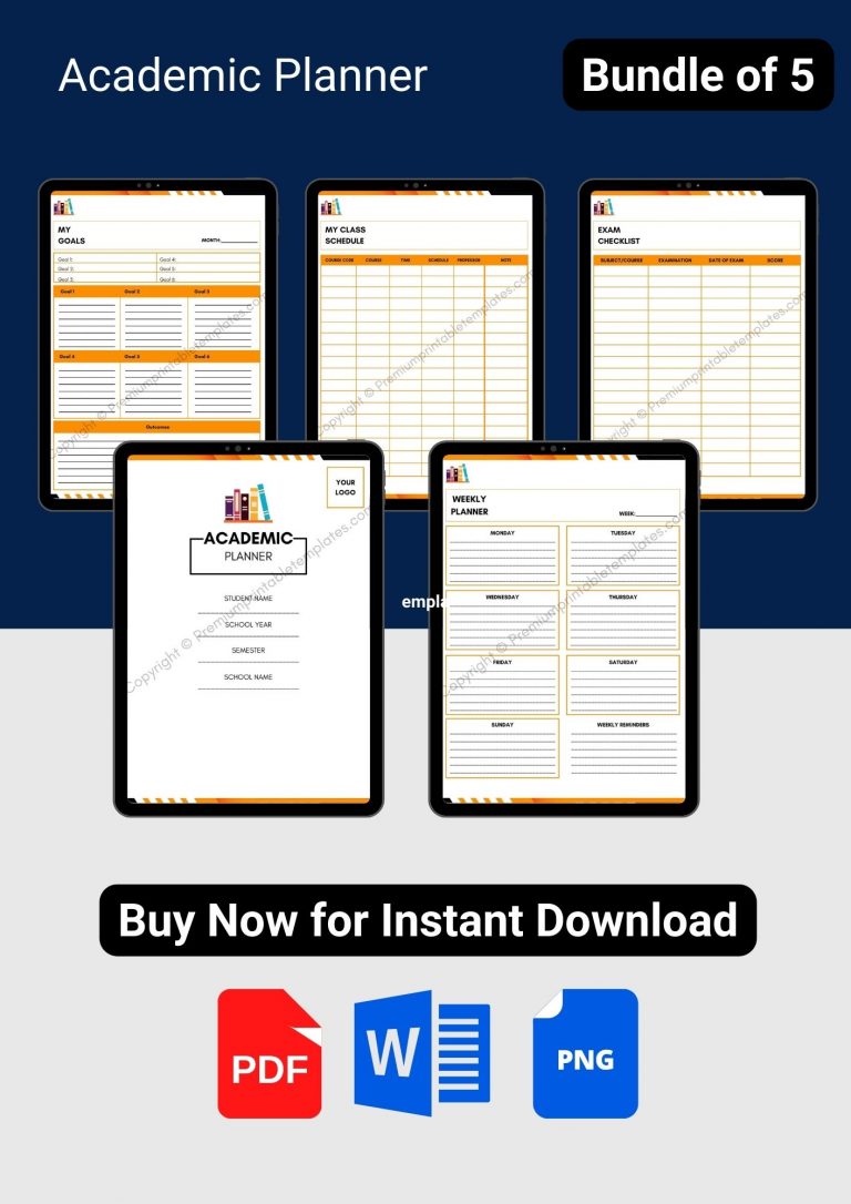 Academic Planner Template in PDF and Word [5 Pages]