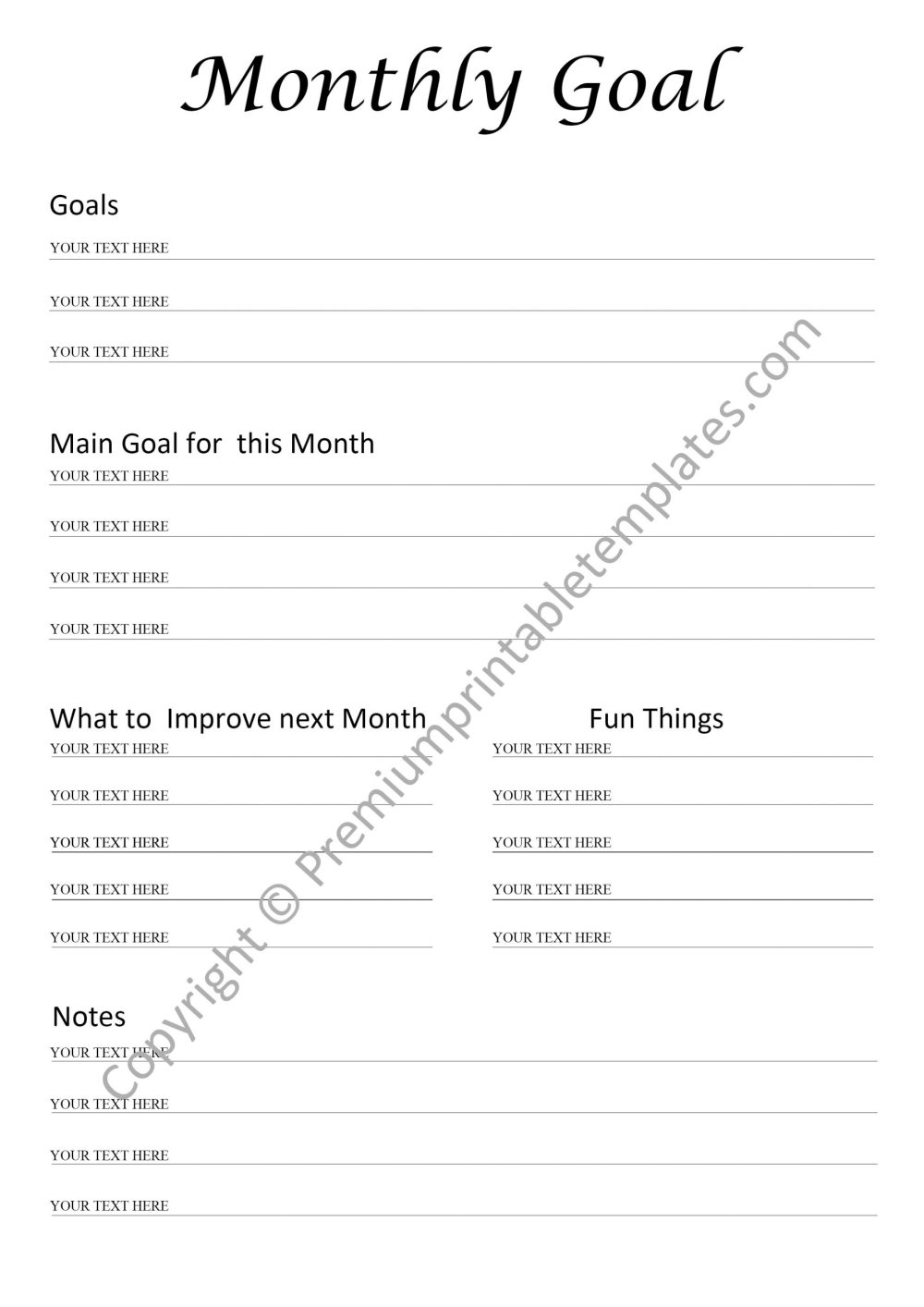 Monthly Goal Planner Template