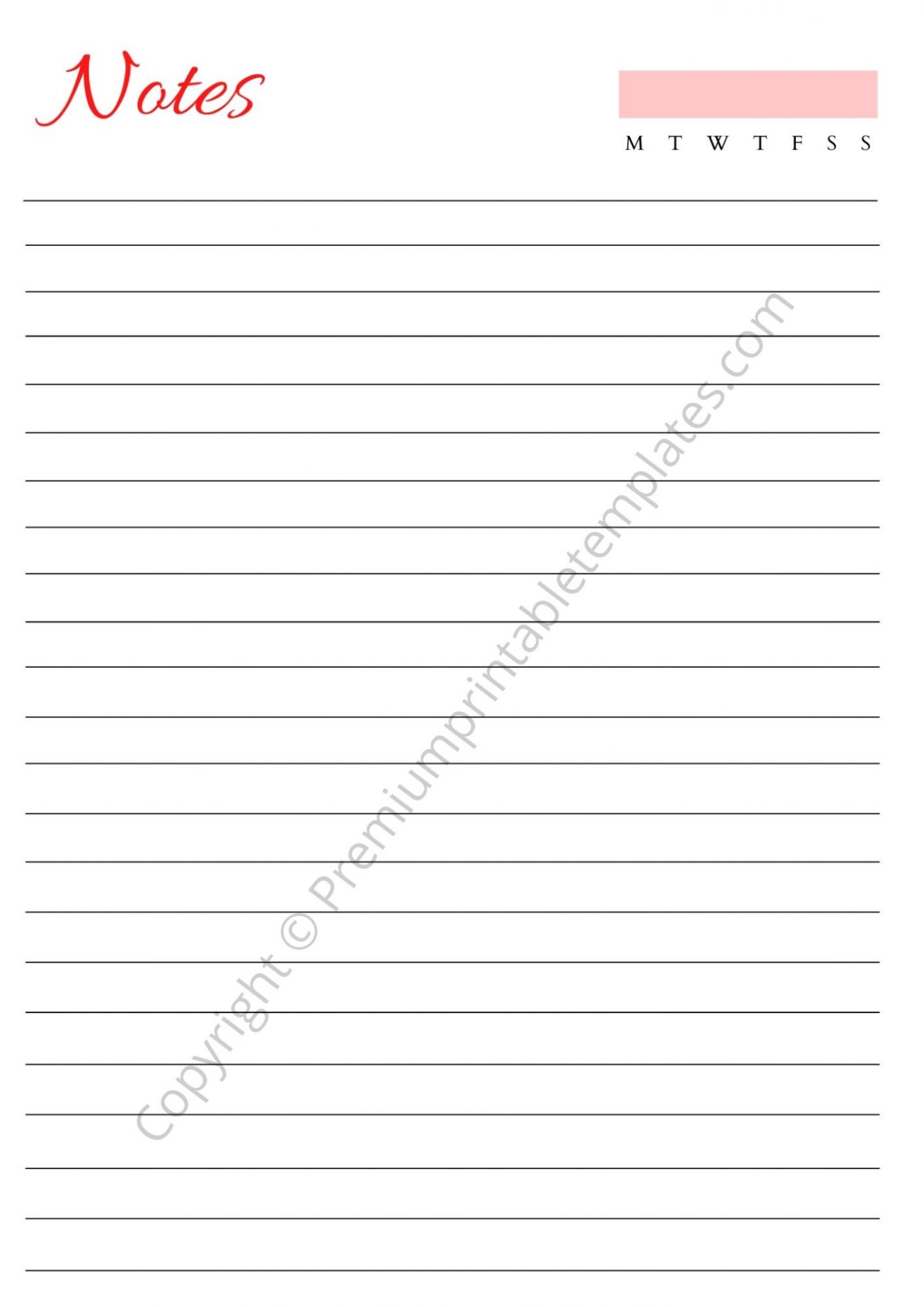 Lined Notes Printable Template in PDF & Word [Pack of 7]