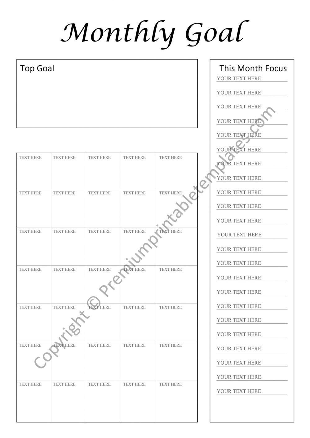 Printable Monthly Goal Planner
