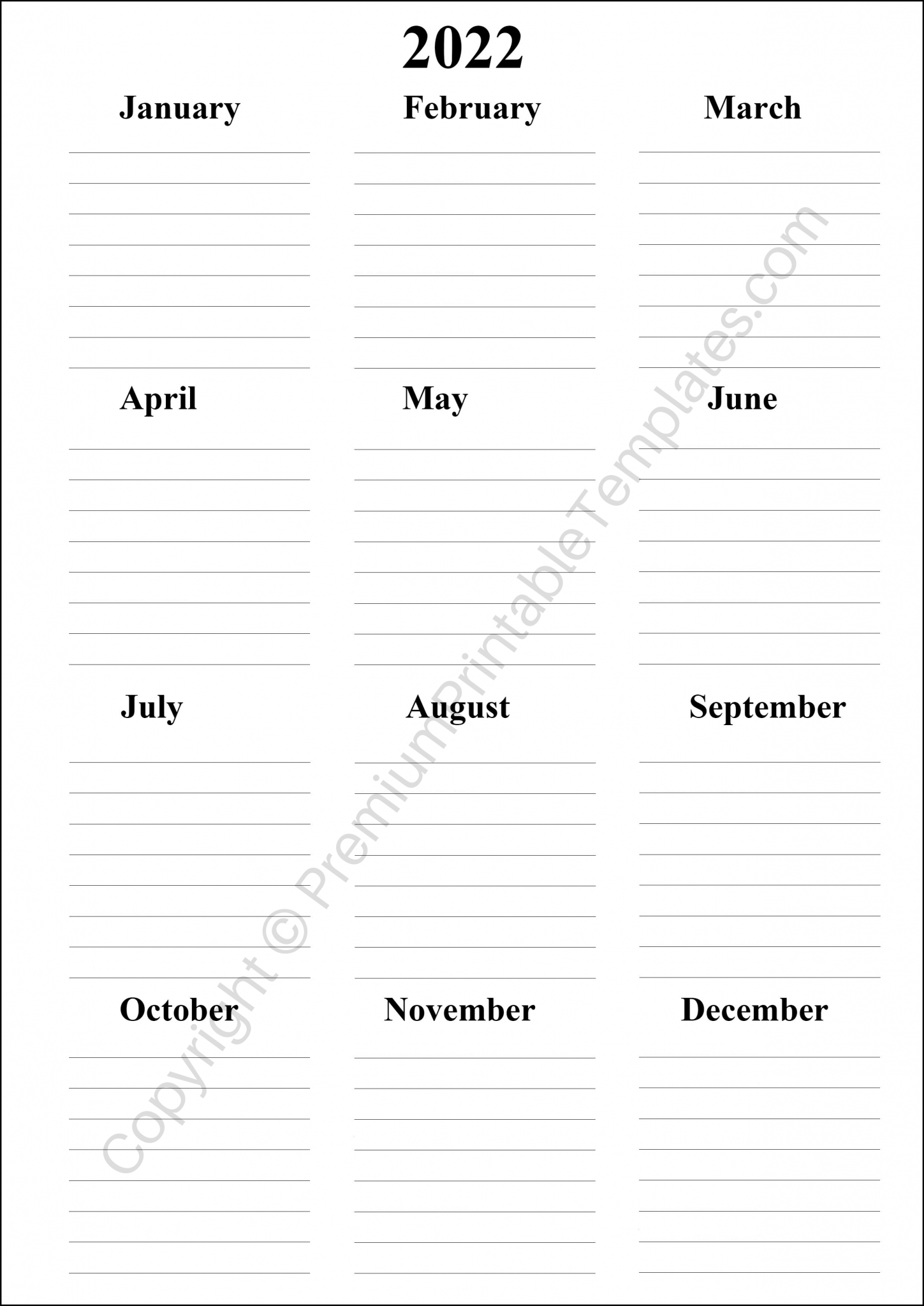 2022 Calendar Bundle Printable Editable Monthly Calendars [Pack of 26]