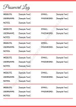 Printable Password Log Template
