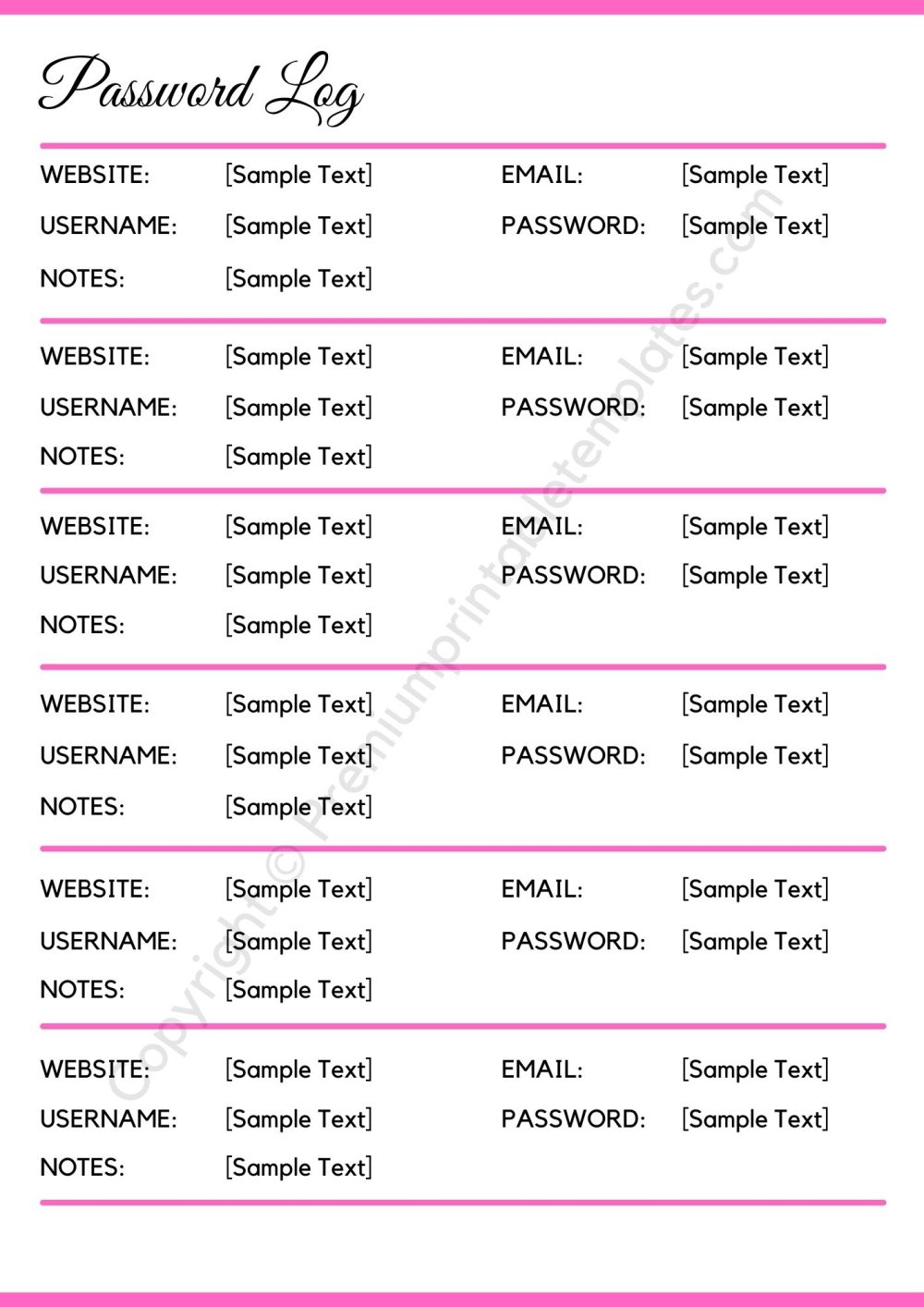 Password Log Template Download
