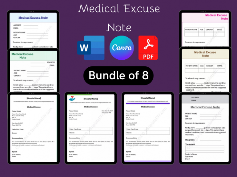 Medical Excuse Note Template Printable in PDF &amp; Word