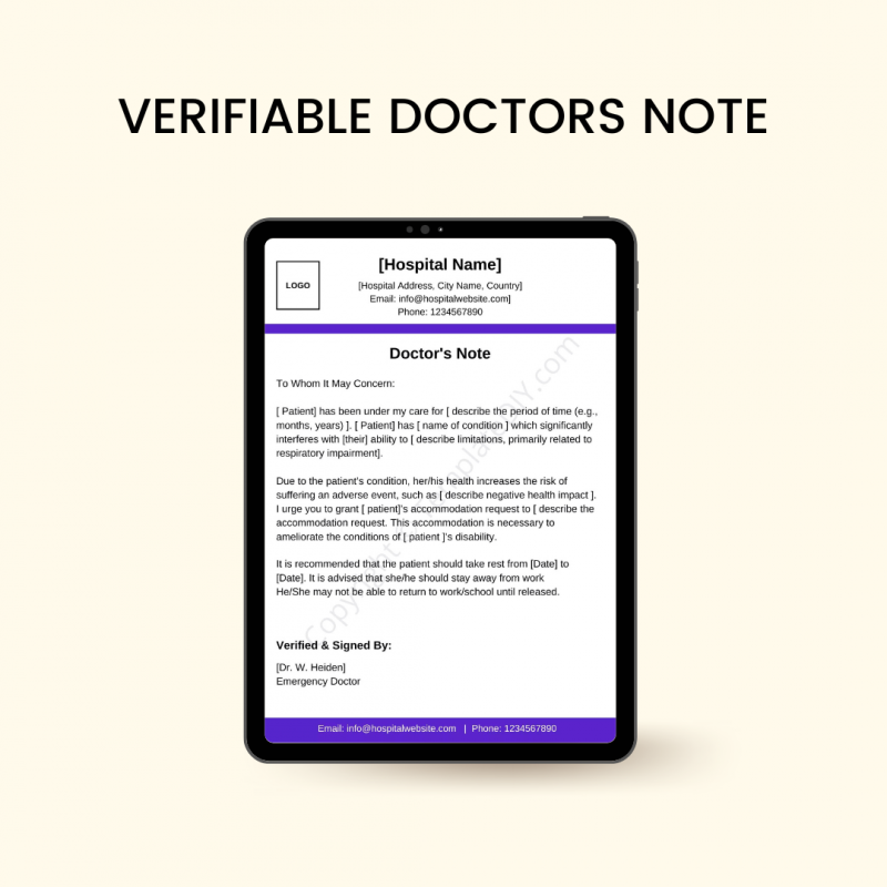 Verifiable Doctors Note Printable Template in PDF & Word